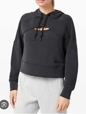 lululemon athletica Black Get Centered Cropped Cutout Hoodie In Softstream Size4